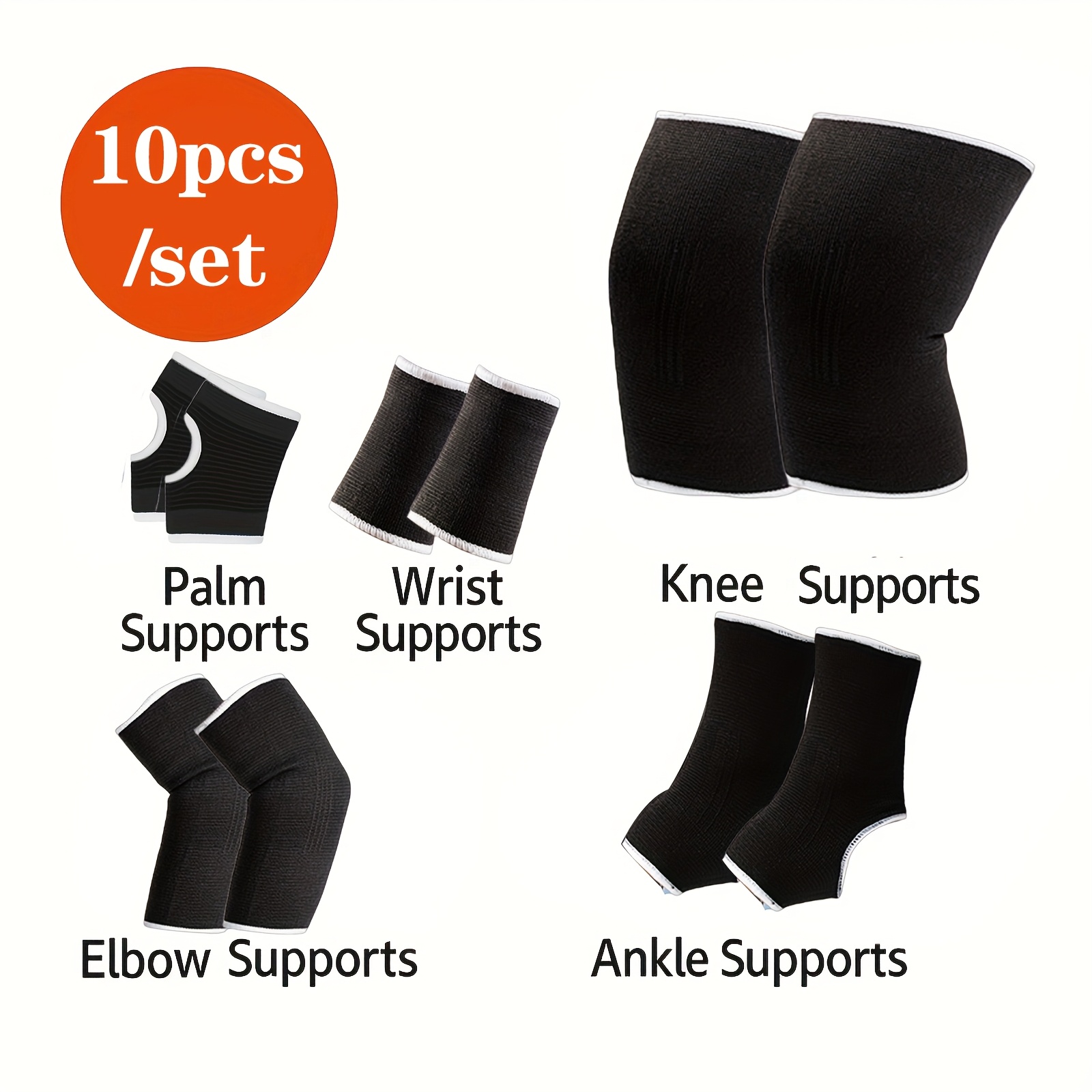 Image of 10pcs/set, Equipment Fitness Combination Set, Sports Knees, Elbows, Wrists, Palms, Fitness Ankles, Adult Football And Basketball Training Daily Heating Black