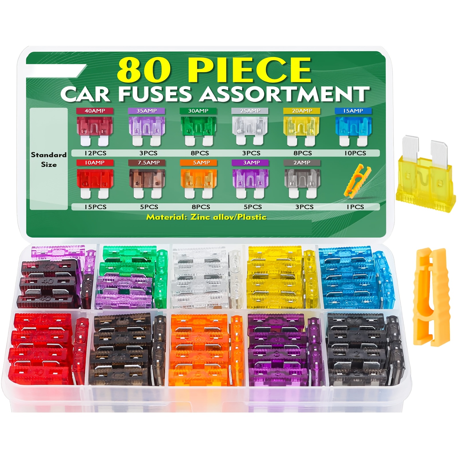 TEMU Set Of 80 Medium-sized Automotive Fuses, Including 2a, 3a, 5a, 7.5a, 10a, 15a, 20a, 25a, 30a, 35a, And 40a Fuses For Cars, Motorcycles, Rvs, And