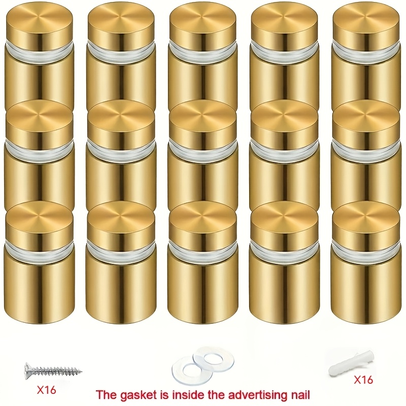 TEMU 15pcs Moule Publicitaire Doré en Acier Inoxydable Support de Panneau à Vis Publicitaire Vis en Acier Inoxydable Support Mural Verre Acrylique