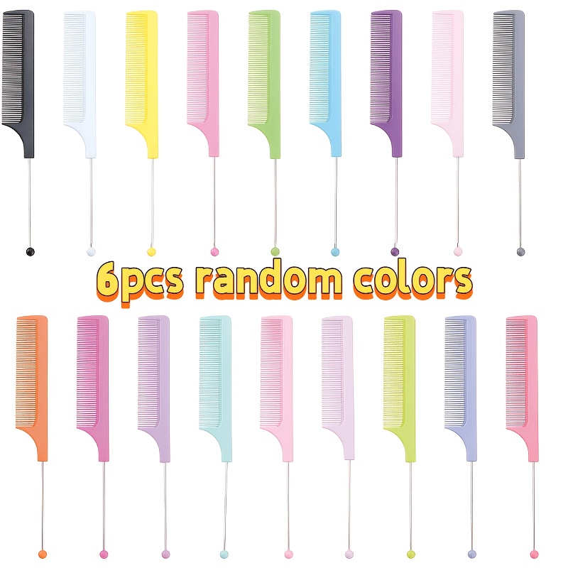 TEMU 6pcs Random Colors Beading Fine-tooth Comb Set, Self-assembly, Compact And Portable, Good For Hair Care