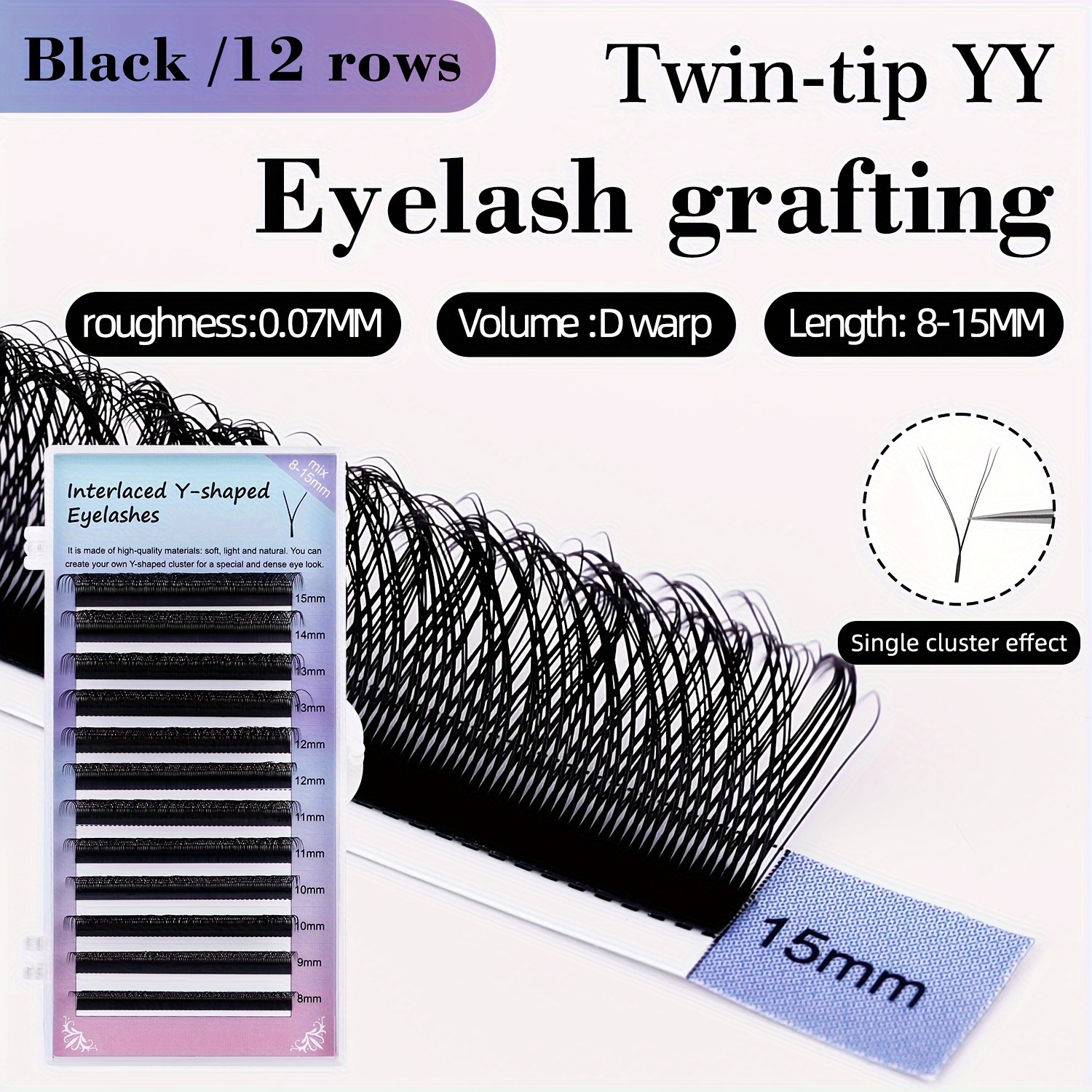 

Handwoven Y-shape Eyelash Extensions: 8-15mm, Natural Soft, Diy, D , 0.07mm Thickness, 12 Rows, Black Color