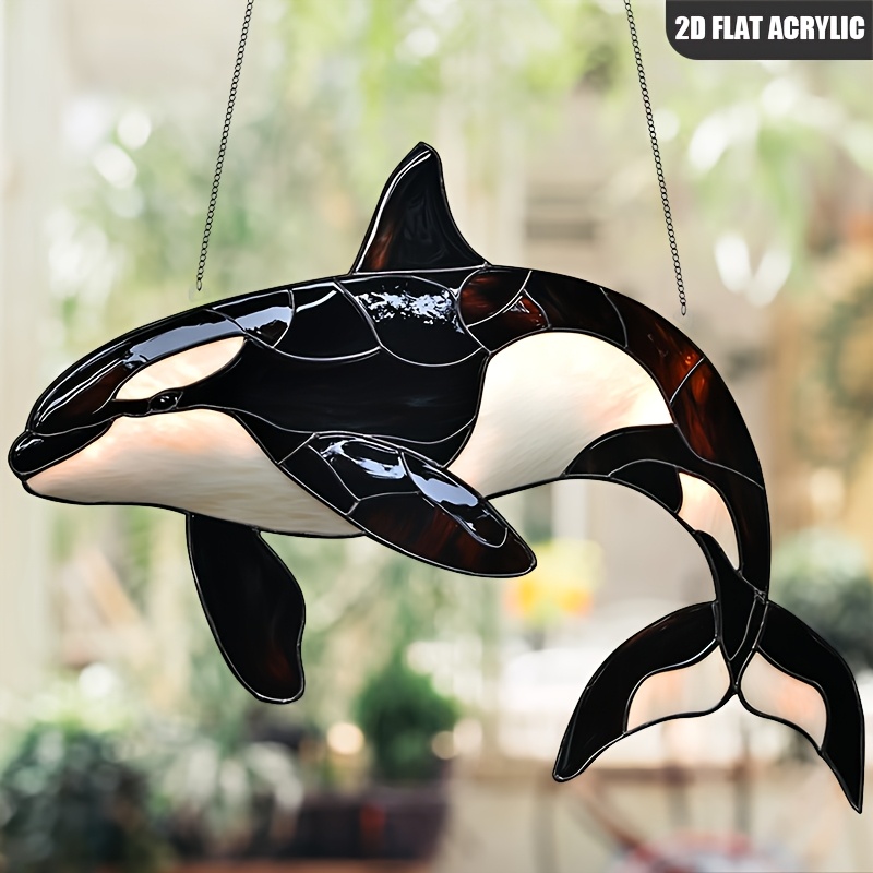 

1pc Whale Acrylic Suncatcher, 11.8" X 9.3" - Elegant Black & With Marbled Detail, Ideal For Living Room, Bedroom & Enthusiasts