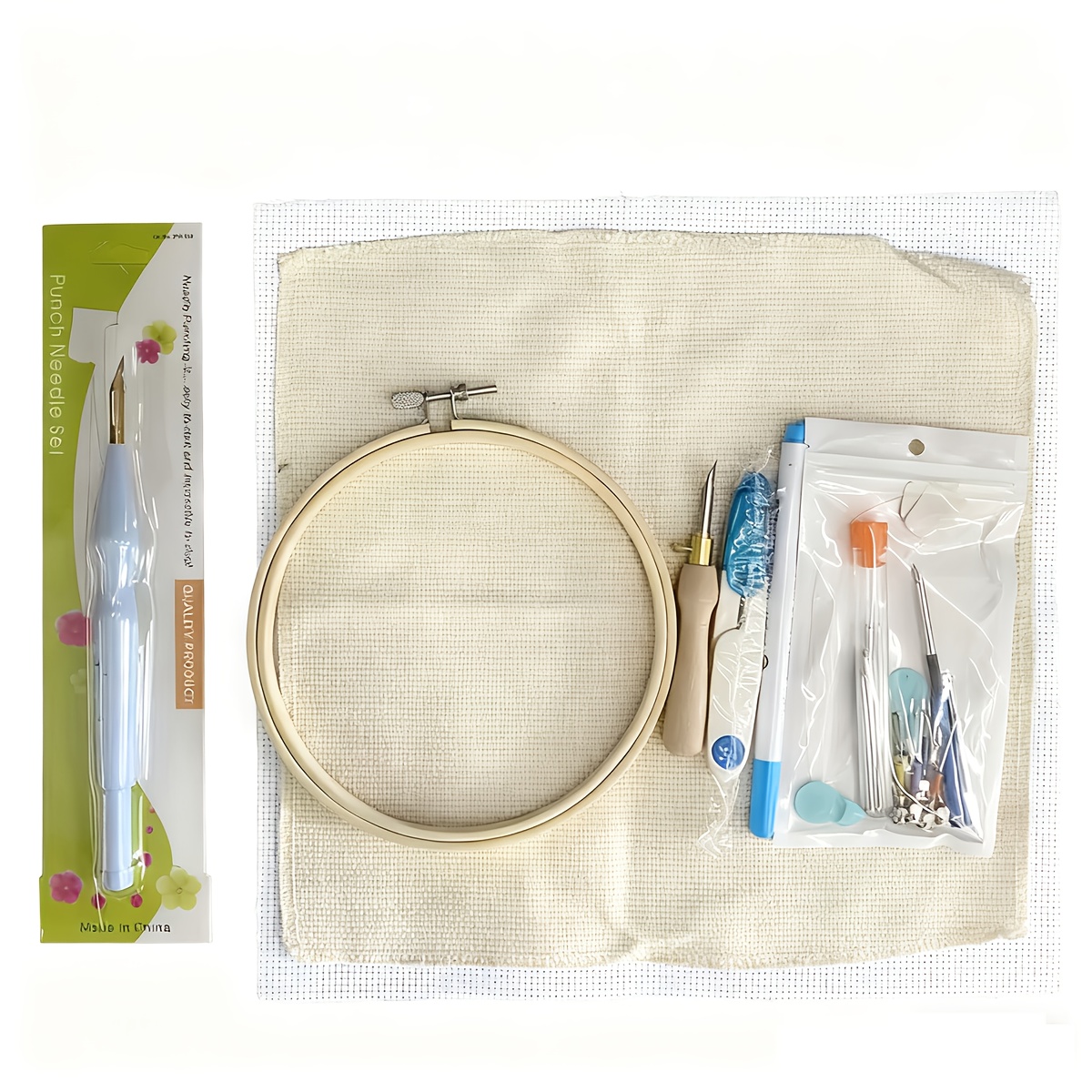 E-shop [Komplettes Punch Needle Set] 1 Set Punch Needle Stickerei-Set | Vollständige Nadelstich-Werkzeuge in verschiedenen Größen, Kreuzstichrahmen,