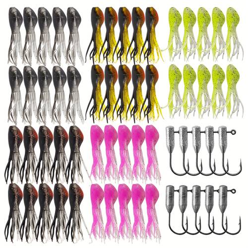 item picture 60pcs crappie jigs kit with tube baits minnow shape tube baits and 1 16oz 1 32 jig heads for crappie panfish trout walleye