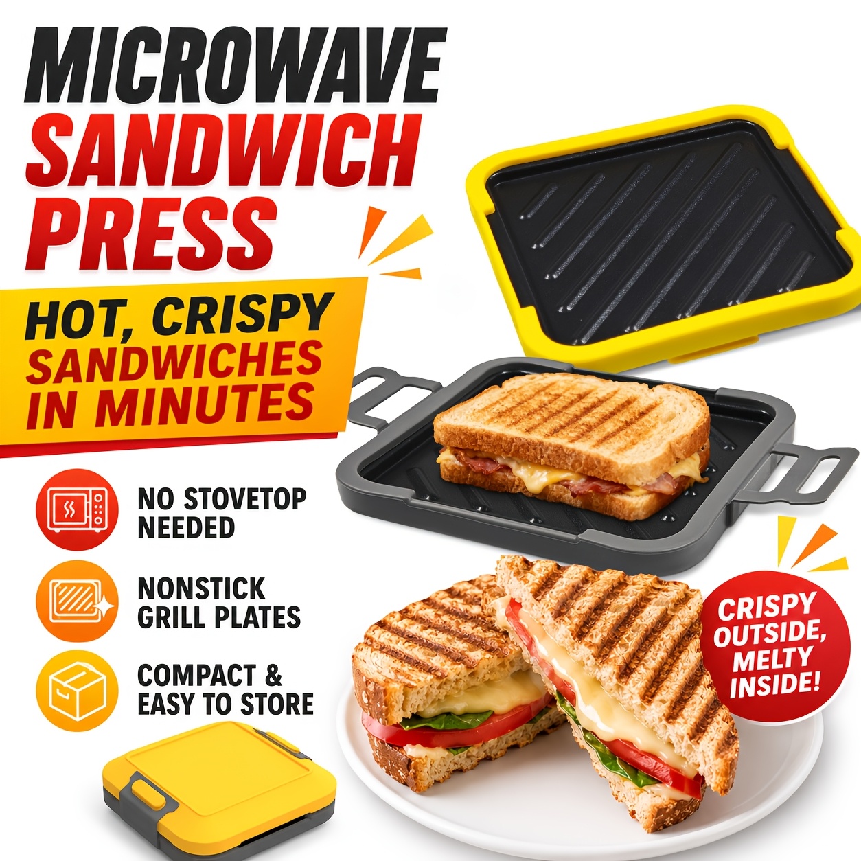 Microwave Sandwich Maker - Non-Stick Toaster with Adjustable Tape