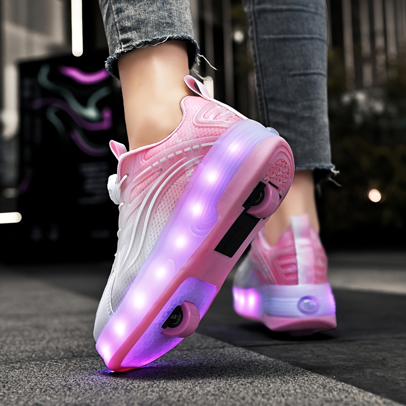 Cute Girls' Light-Up Roller Skates - Adjustable Brightness, All-Season Use, Durable TPR Sole, Low Top Design, Casual & Sports Style, Casual Roller Skates | Vibrant Roller Skates | Adjustable Brightness Shoes