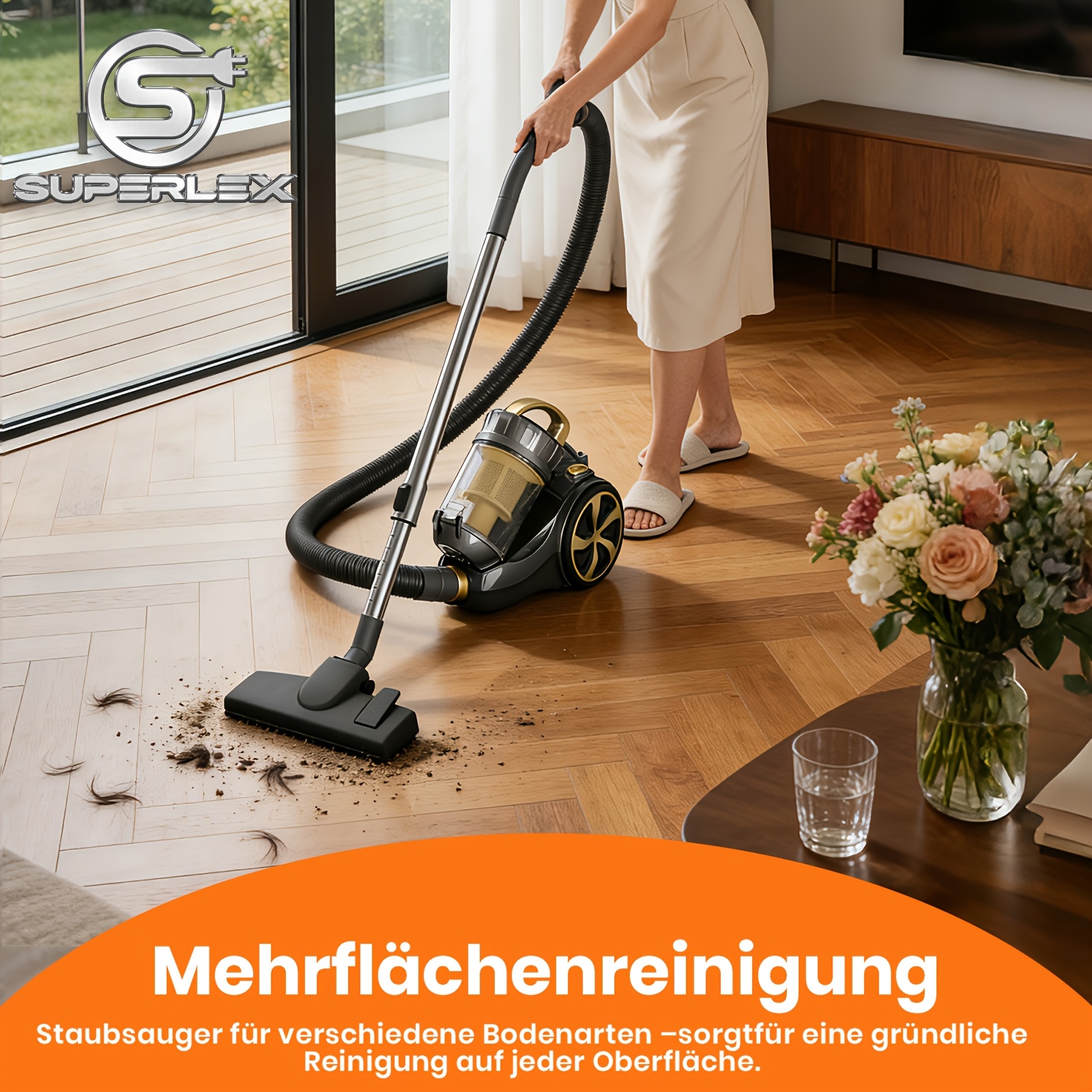 Image of Superlex Multi Cylinder Vacuum Cleaner Hepa Filter, 5m Cord, 1.5m Hose, 2-in-1 Tool Powerful Deep Clean For Floors, Carpets & Pet Hair