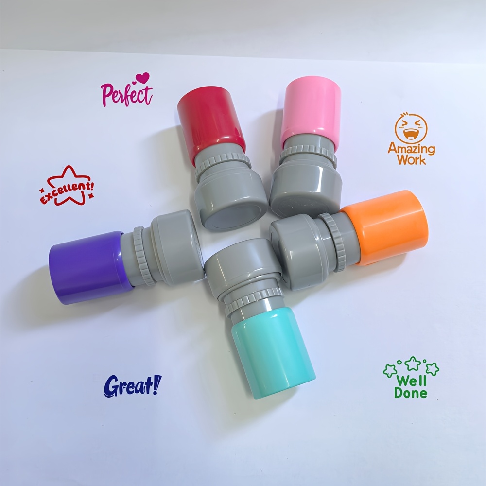 Five Colorful Round Encouragement Stamps for Teacher Feedback