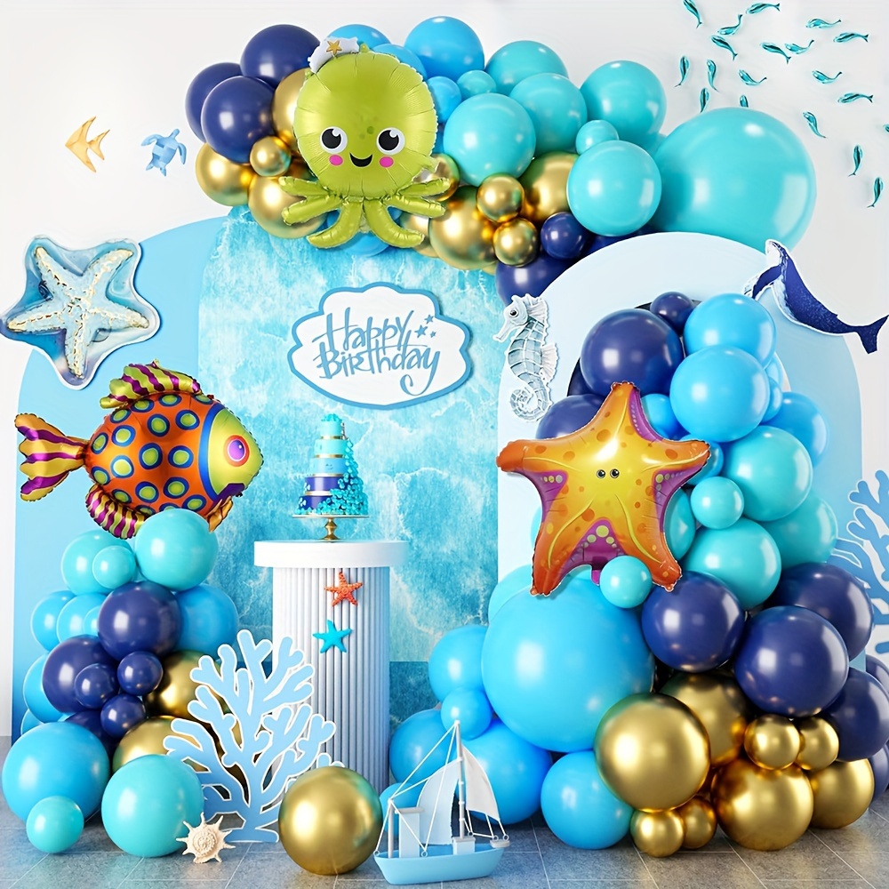 Under the Sea Party Decorations for Boys, Ocean Theme Birthday Decorations,  Under the Sea Balloons Arch Kit with Happy Birthday Banner, Marine Animals