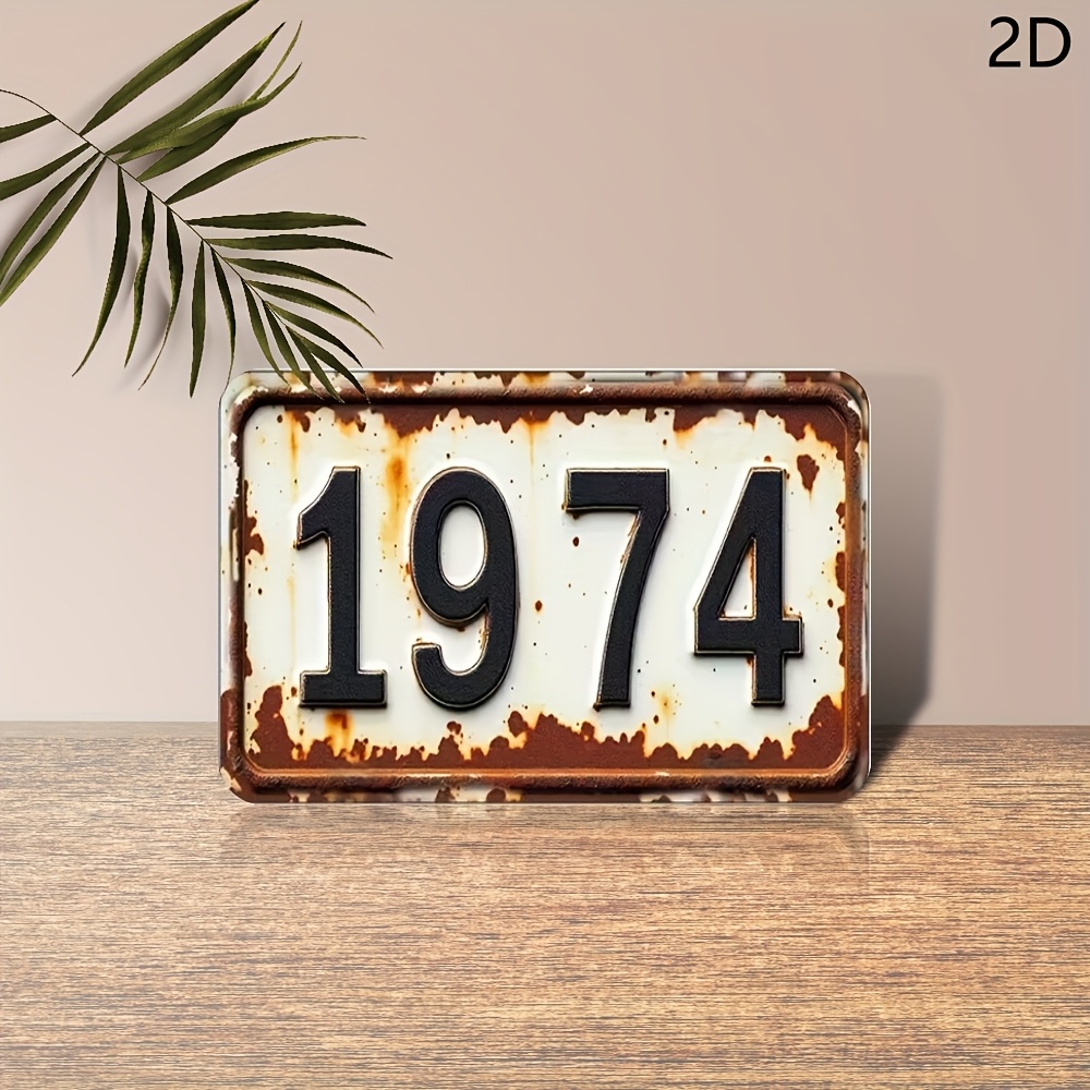 Obrázok položky 2d plochá, [2d plochá] 1 ks vintage 1974 kovová nástenná dekorácia - veľká 20x30cm očíslovaná   s rustikálnym opotrebovaným béžovým a hnedým, odolná kovová tabuľa pre domov, garáž, bar, kaviareň - ideálny darček na narodeniny/výročie pre narodené v   1974, domáca dekorácia, 2d plochá