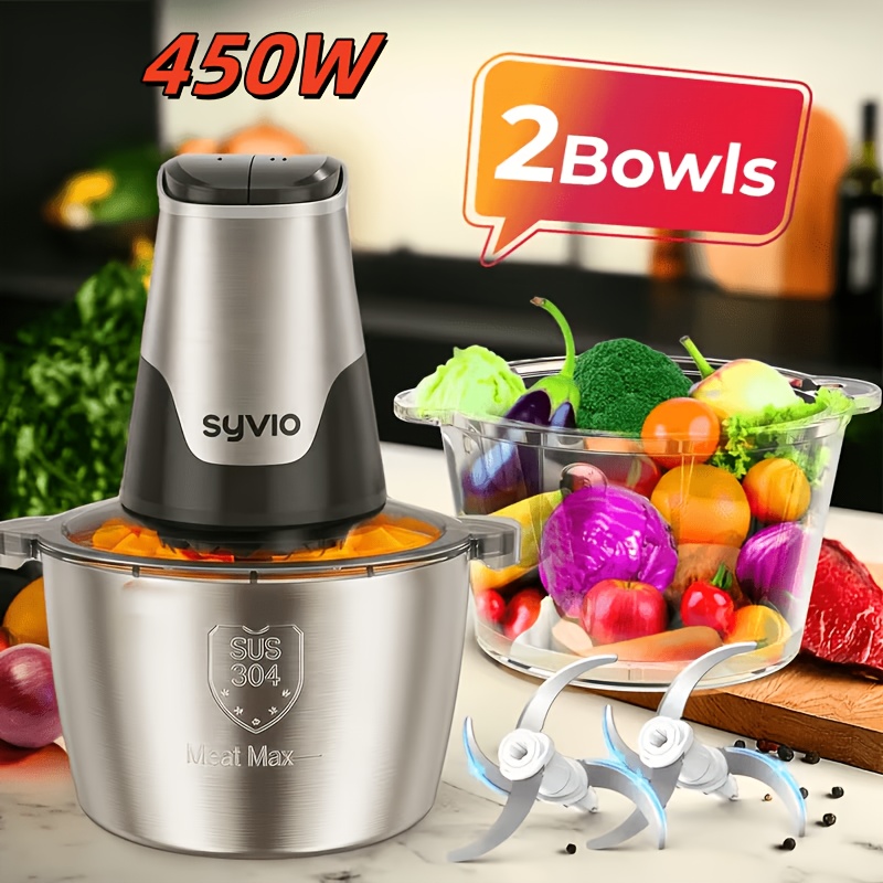 TEMU 450w Food Processors With 2 Bowls, Meat Grinder 4 , Mini Electric Food Chopper, For Baby Food, Meat, Onion, Vegetables Chopper, 2 Speed,