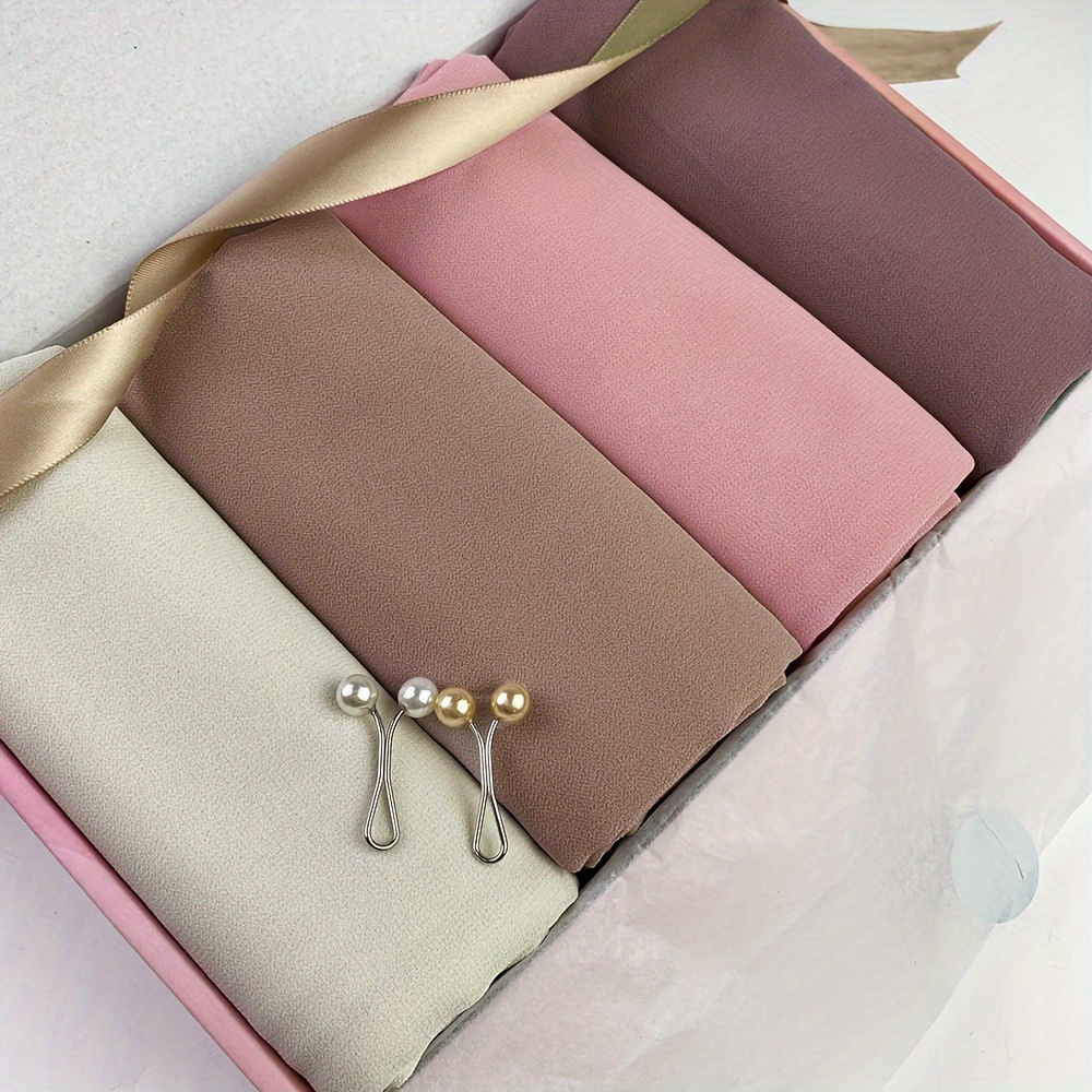 

1box Combination Chiffon Headscarf With Gifts Packing (4pcs Headscarf + 2pcs Headscarf Clips) Ramadan Hijab Scarf