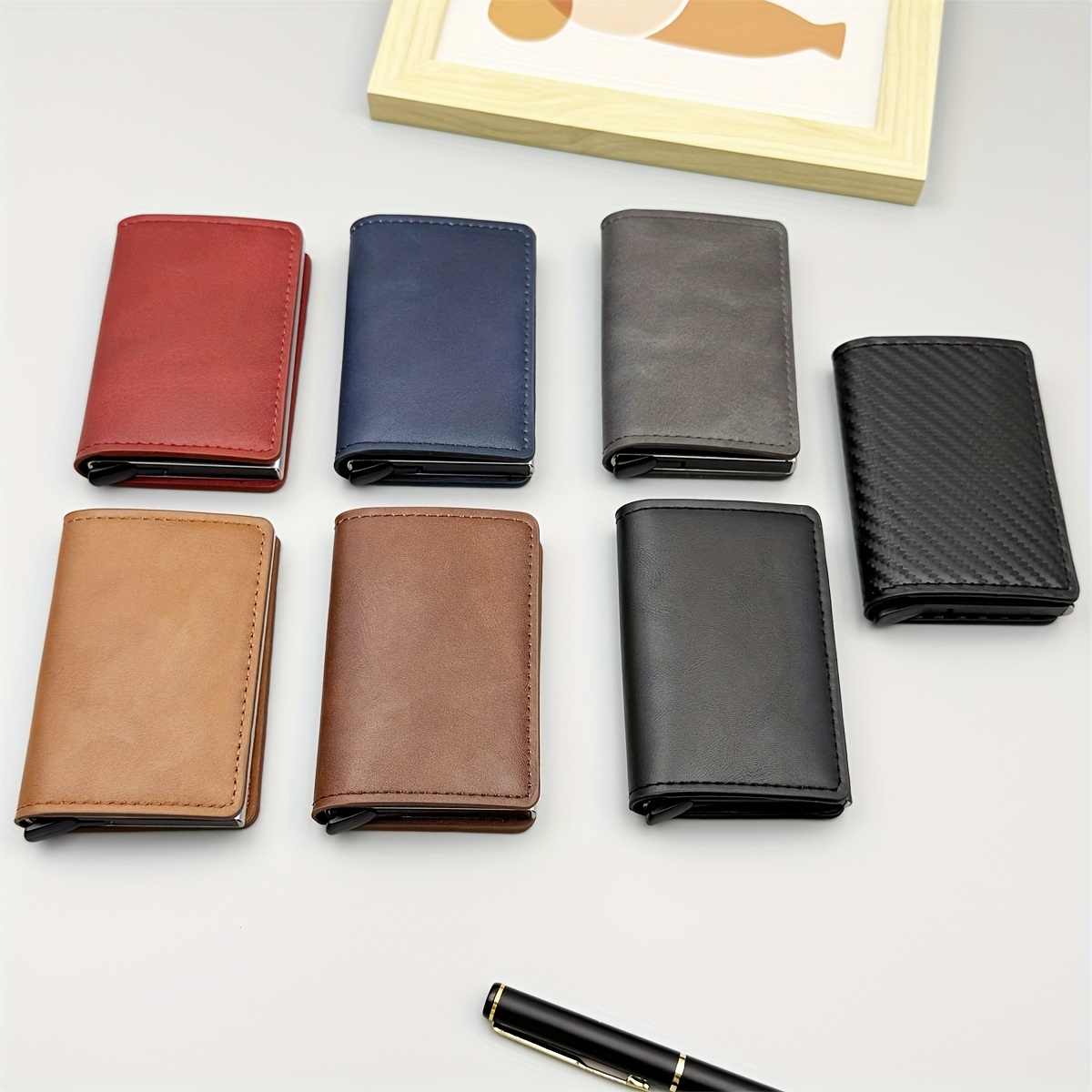 1   mens wallet carbon fiber card holder automatic   up aluminum alloy 6 colors rfid blocking pu leather anti theft card case anti demagnetization   christmas gift 5
