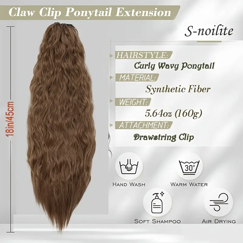 18 deep wave corn clip in ponytail extension for women high temperature synthetic hairpiece with drawstring layered wavy afro for daily wear parties hair accessories details 1