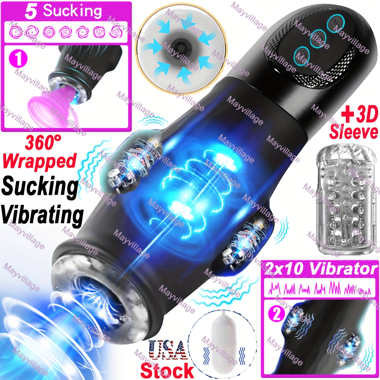 Automatic Sucking Vibrating Male * * Toys for Men - Adult Toys * Stroker  with 360 Wrapped 5 Suction & Dual 10 Vibrations * Pocket * Male Stroker  with * Textured Sleeve * Machine * * for Men