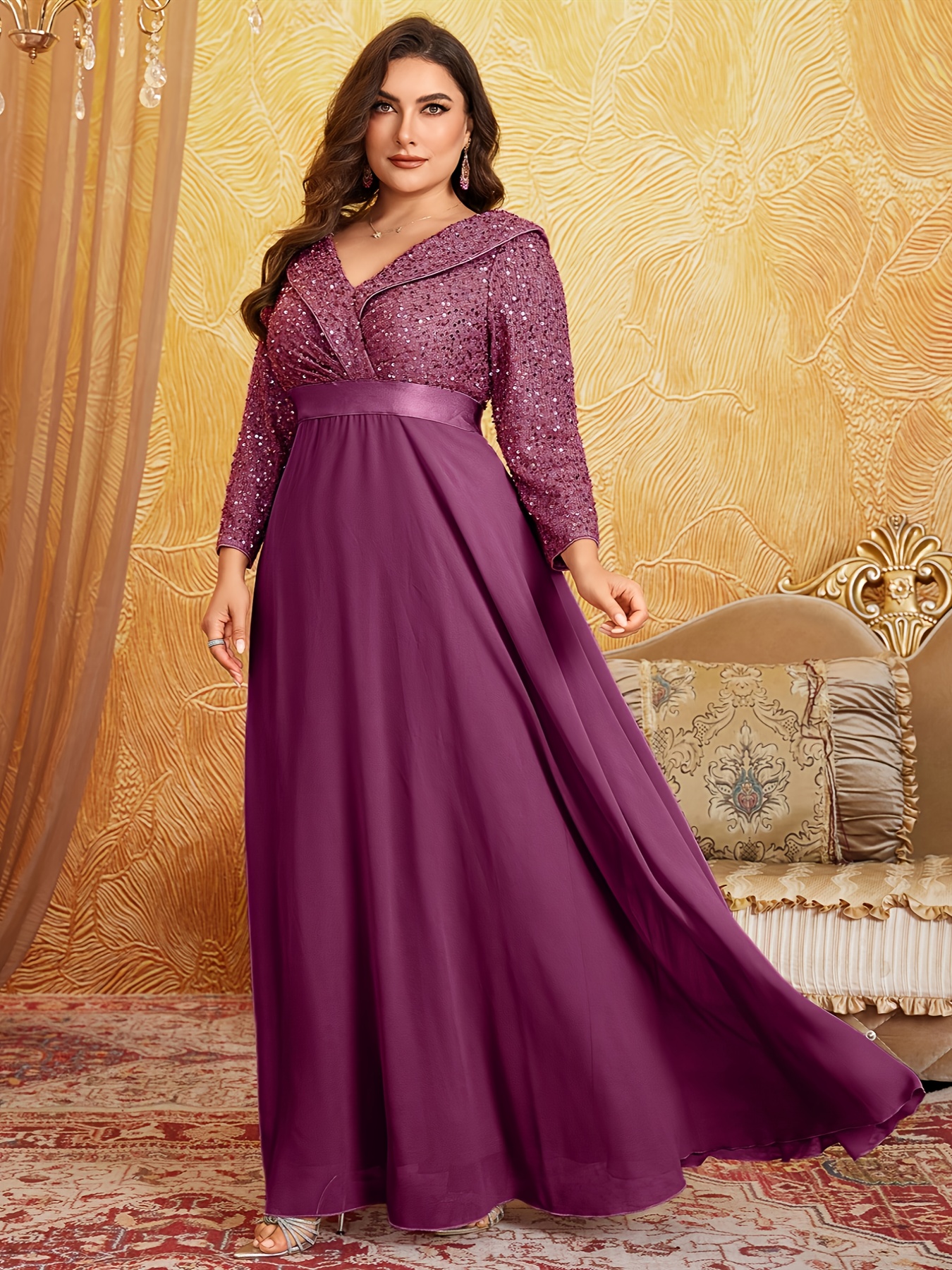  taille - taille - robe longue à sequins et , col , manches 3/4, coupe Détails du produit 10