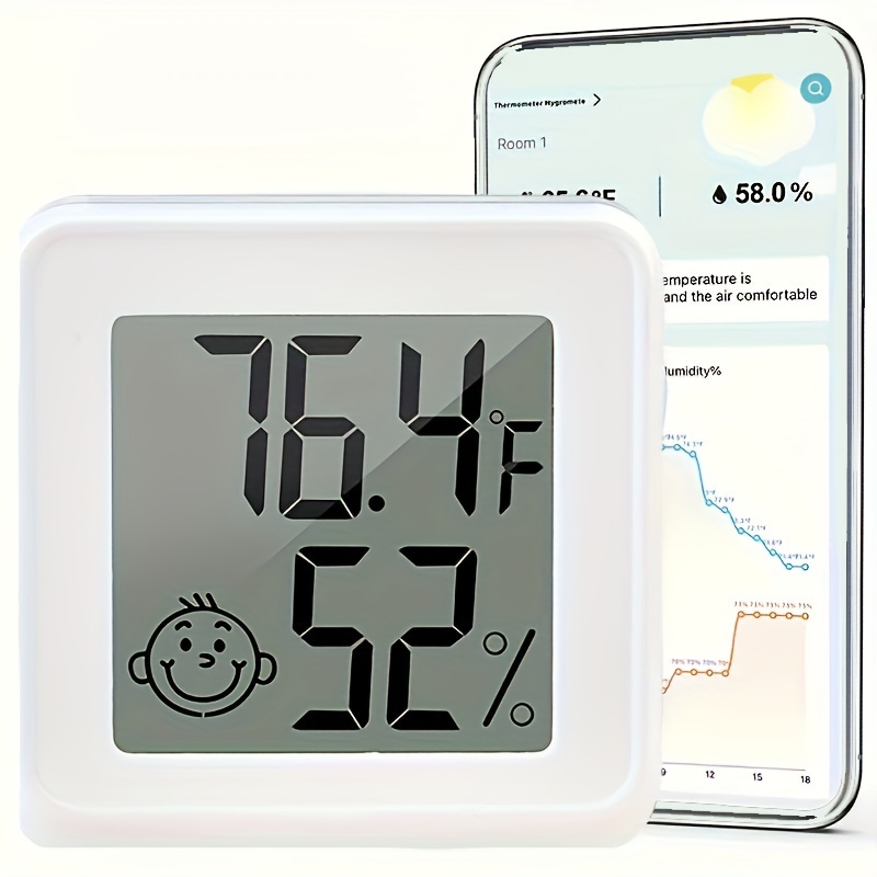Termómetro inteligente WiFi, higrómetro, sensor digital de temperatura y  humedad para habitación interior con alerta de notificación de aplicación