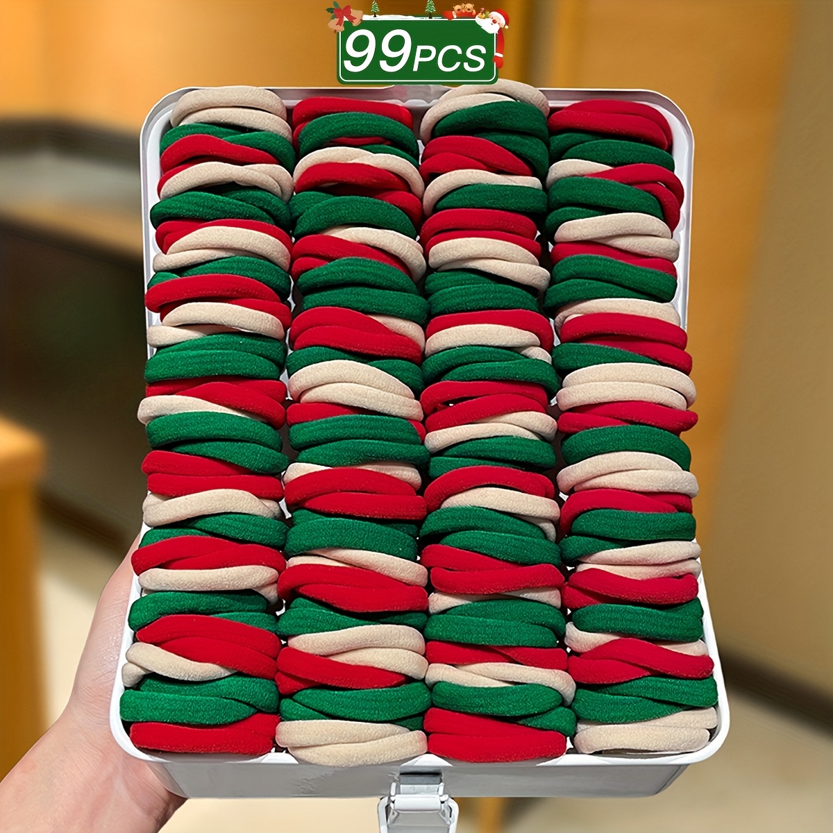 TEMU 99/199/299/399/499pcs Of Women's Christmas Hair Ties, Minimalist Style, Red And Green Color Combinations, High Elasticity Hair Ties, Female Hair