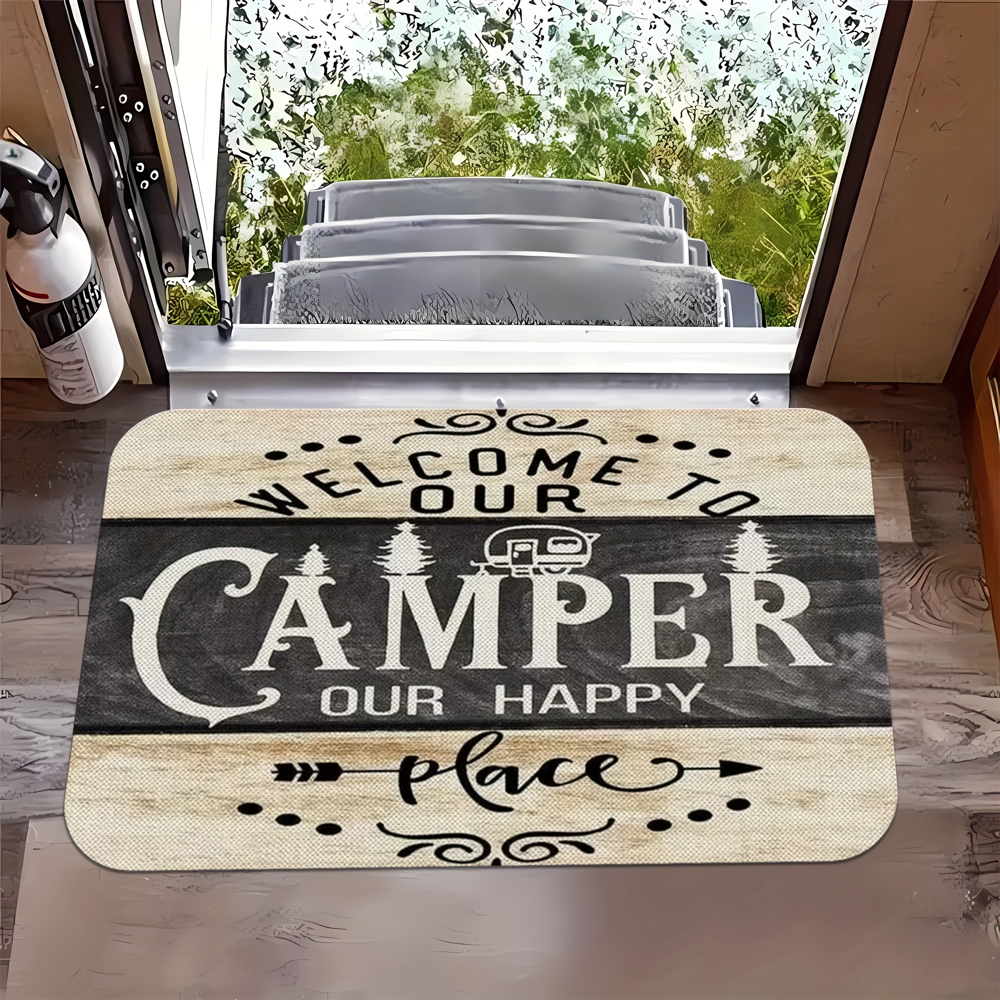 

Welcome To Our Camper: Happy Place Door Mat - 15.75" X 23.62" (40cm X 60cm) - Machine Washable, Non-slip, And Durable For Your Rv Or Home