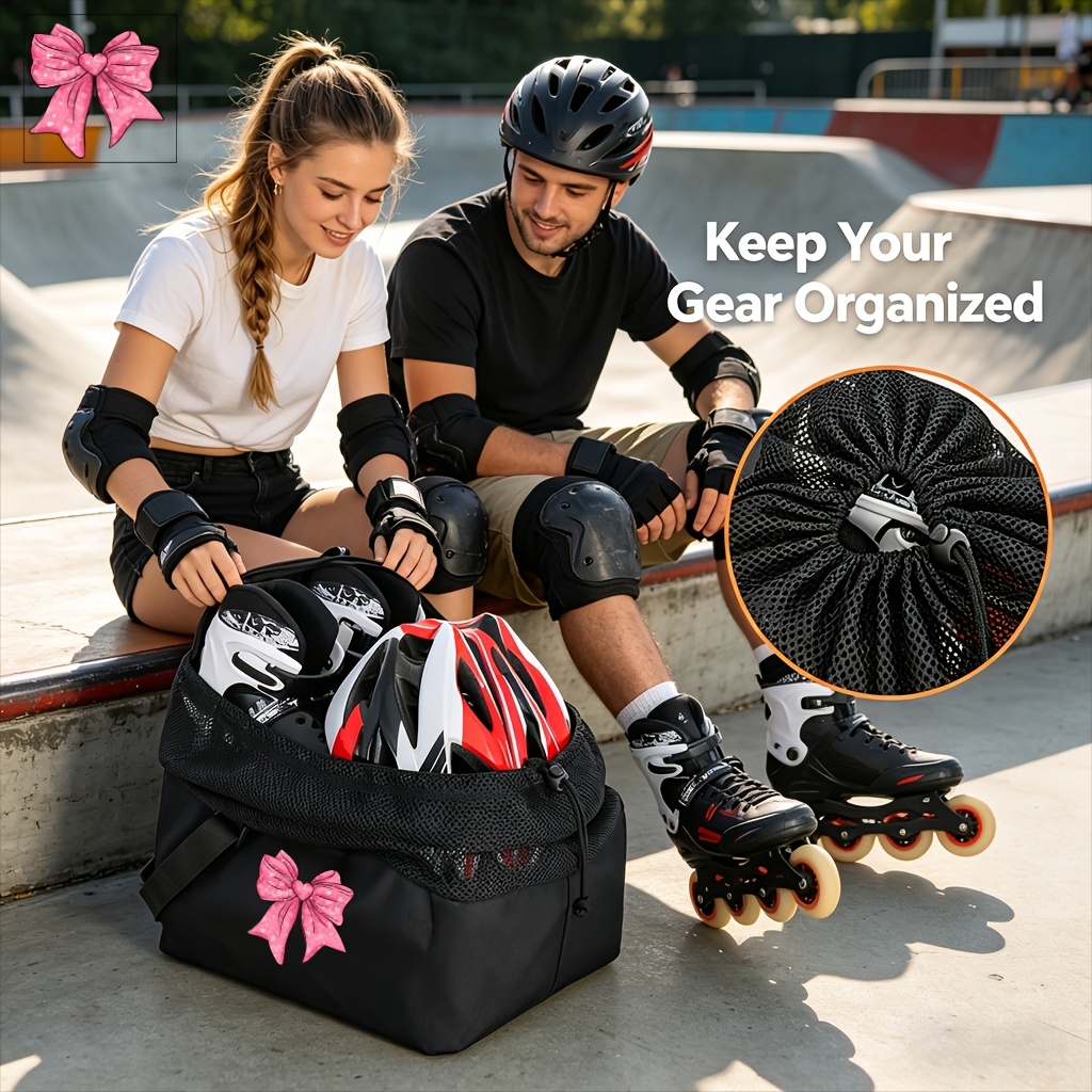 bolso tote para patines, bolsa de almacenamiento de gran capacidad para juego de patines, bolsa deportiva multiusos, decoración de     rosa,   para el almacenamiento   de patines y equipo deportivo pequeño