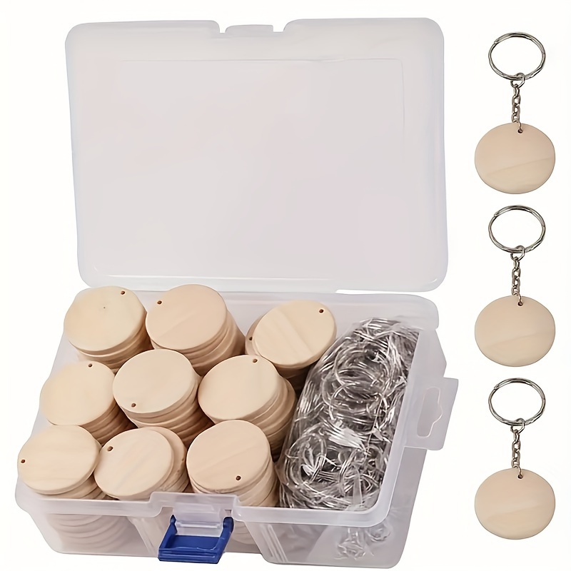 

1 boîte de 150 pièces de porte-clés en bois Kit de fabrication de pendentifs en bois vierges avec anneaux porte-clés pour la fabrication de porte-clés DIY