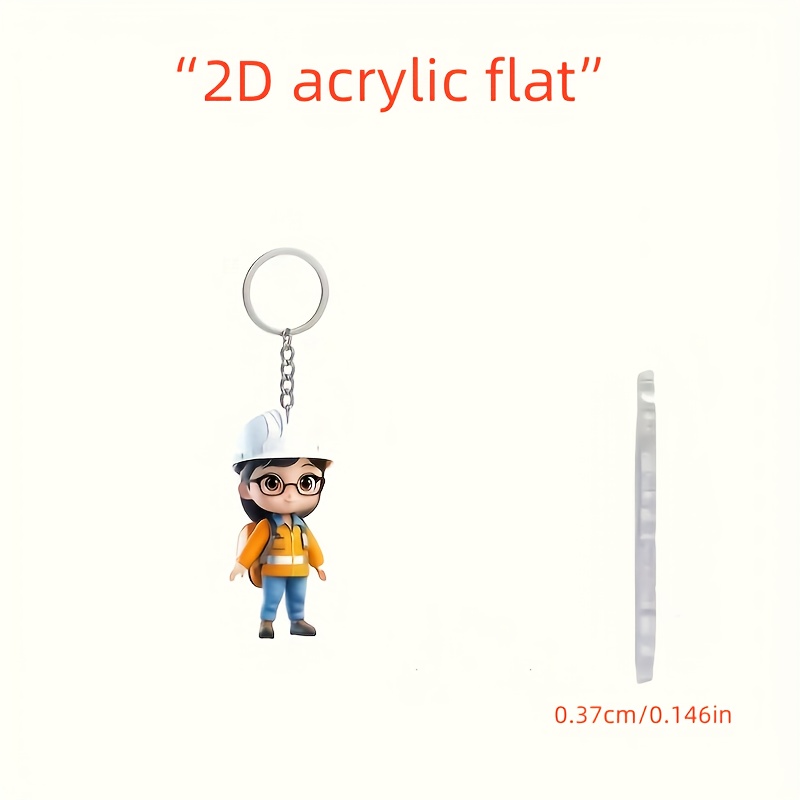 TEMU 2d Flat - 2d Acrylic Flat Panel. 1pc Acrylic Construction Worker Keychain, Holiday Gift, Christmas Halloween Theme Key Ring, Backpack Charm