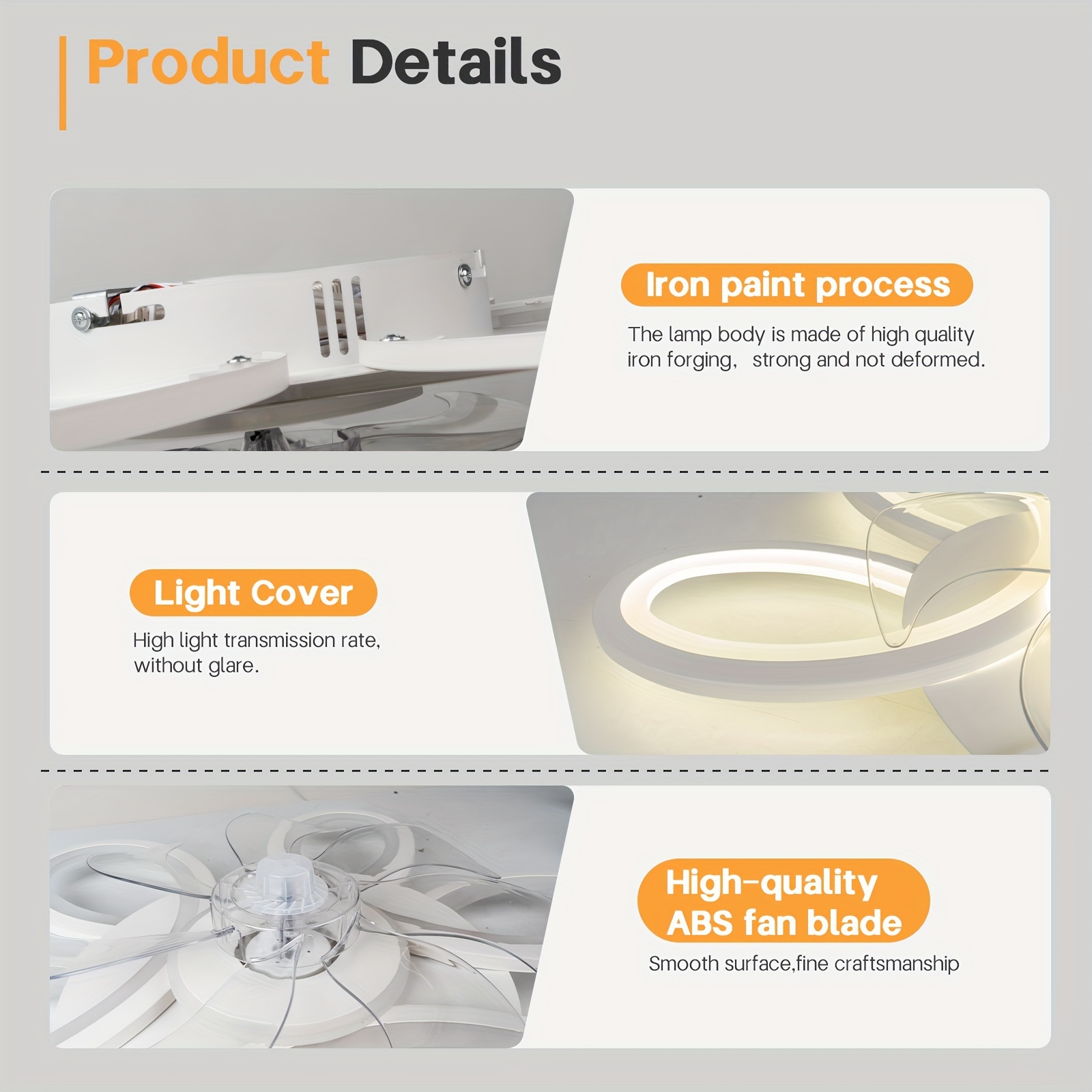 1pc modern flower shaped led ceiling fan with light smart remote control dimmable 3 colors 6 speeds iron paint process high quality abs for living room bedroom kitchen available in black white golden details 4