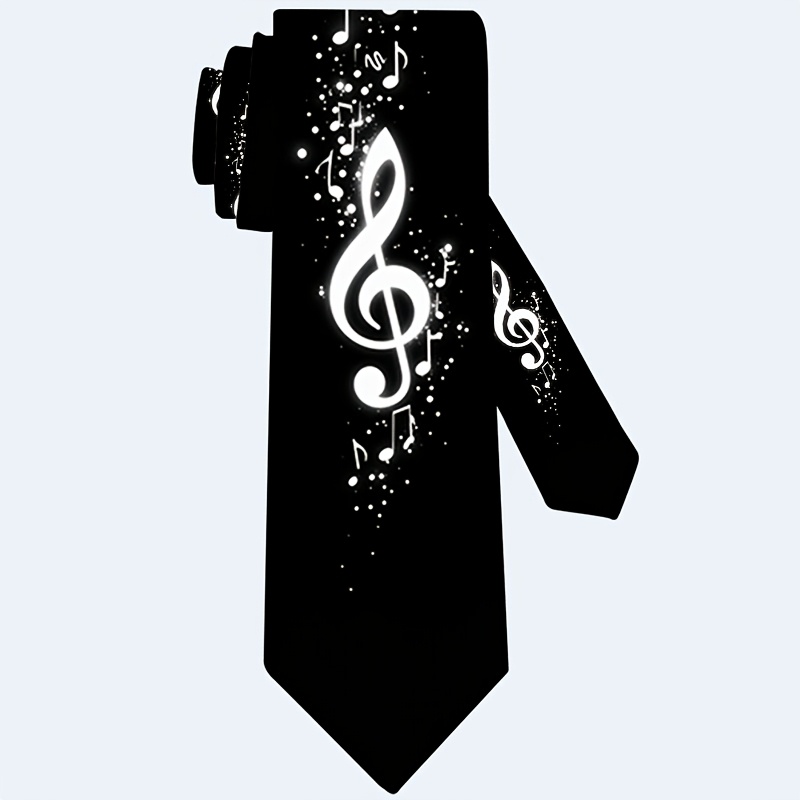 TEMU 1pc Music-themed Necktie With Music Notes & Instruments - Soft Comfortable Suitable For Daily Wear, Parties, Weddings, Concerts - Versatile For