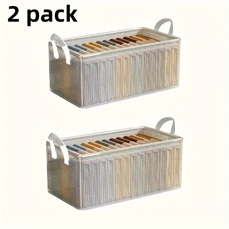 TEMU Clear Stackable Storage Box With Steel Shelves - Washable, Closet Pants Organizer