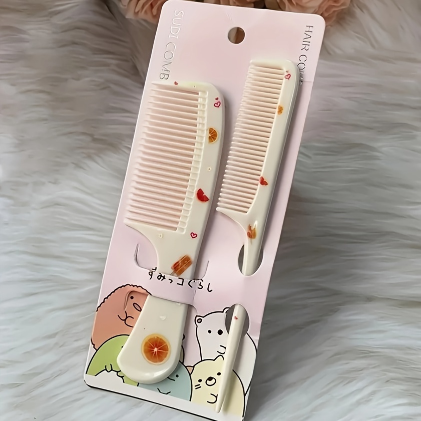 2pcs vibrant fruit pattern hairbrush set durable abs plastic rat tail comb   teeth wide tooth brush for smooth styling colorful   for all hair types hair brushes