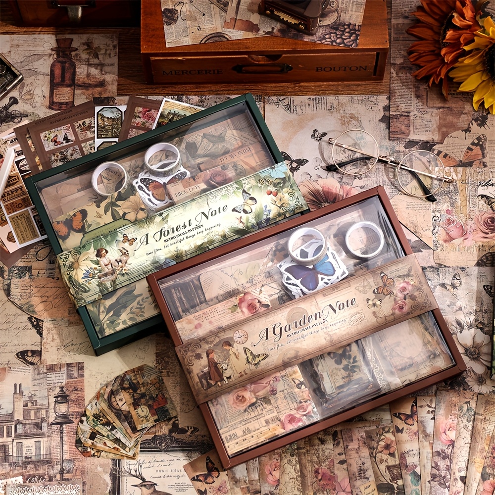 TEMU 201pcs Scrapbooking Supplies Kit, Vintage Forest Small Different Patterns For Bullet Junk Journal, Stationery, A6 Grid Notebook, Diy Journaling Supplies, Birthday Craft Gifts, Women, Men
