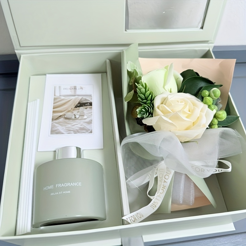   flameless reed diffuser gift box with soap flower natural aromatic essential oil liquid long lasting fragrance   friends birthday wedding anniversaries valentines day mothers day thanksgiving christmas new year gift