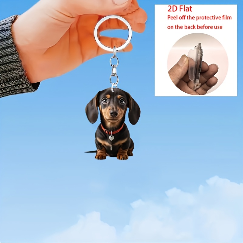 TEMU 2d Flat, [2d Flat] [2d Flat] 1pc 2d Acrylic Flat Keychain - Waterproof Accessory, Perfect For Cute Dachshund Themed Key Rings And Bag Charms,