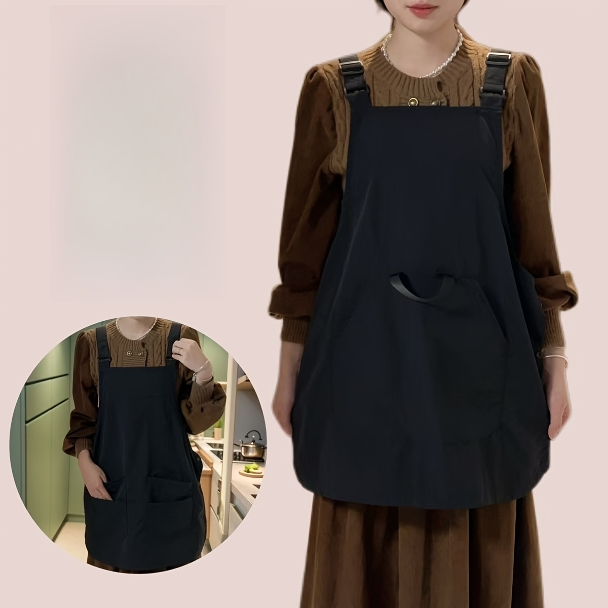 TEMU A Fabric Apron, Reversible With Multiple Pockets, Suitable For Offices, Cafes, Bars, Libraries, Florists, Bakeries, Kitchens, And More