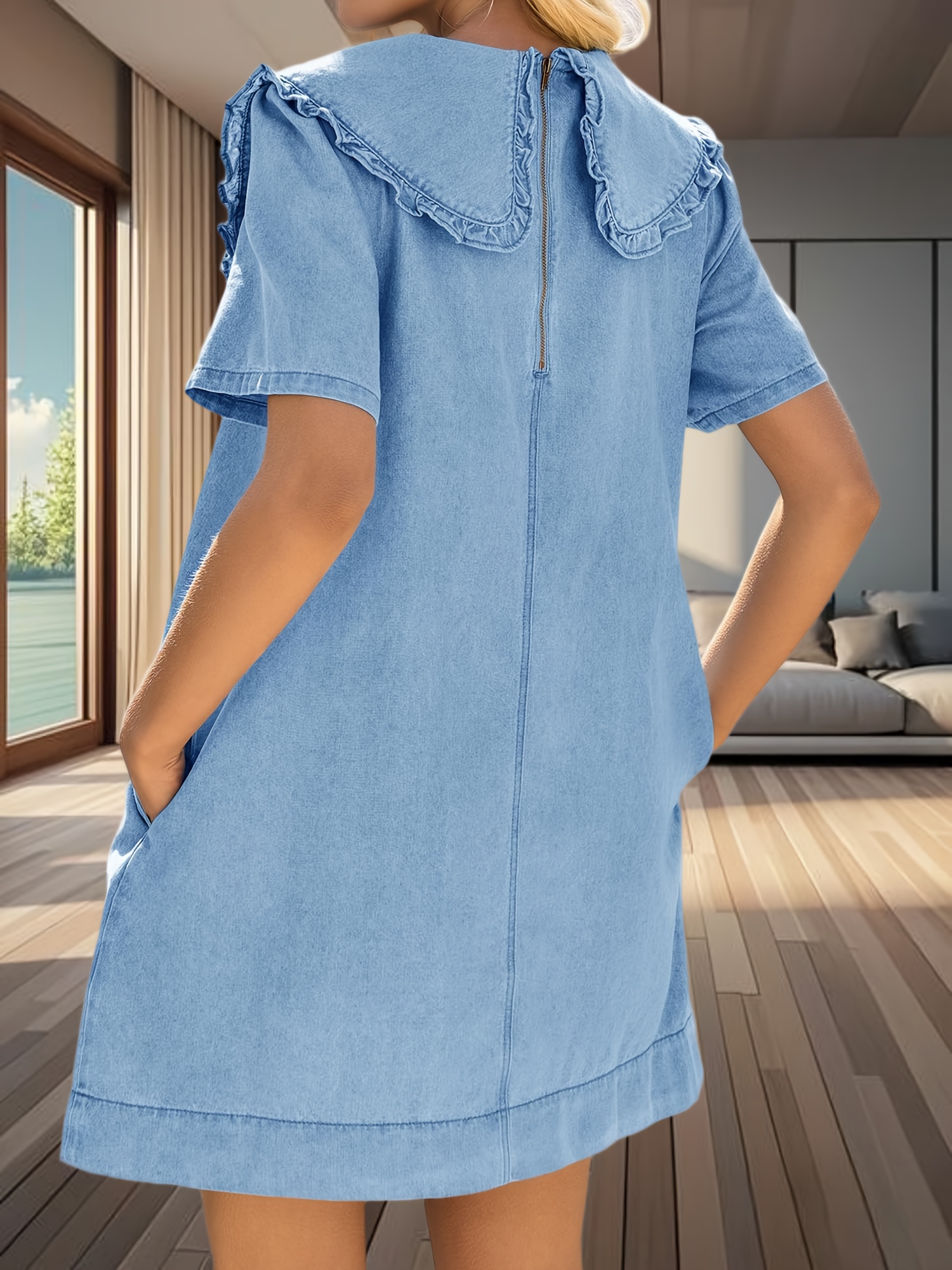 Baby Doll Dress Women womens oversized denim babydoll dress peter pan collar short - Temu