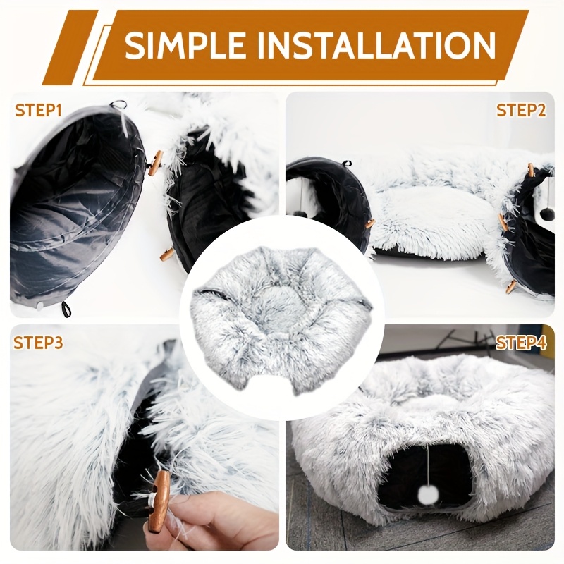 cat   bed with center washable cushion large cat   tubular toy 3 shapes for indoor cats kittens puppies   play round plush cat bed with   gray Product details 1