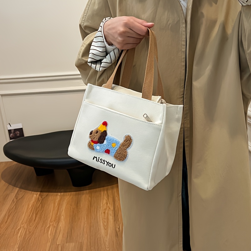 Cartoon Dog Canvas Lunch Bag with Large Capacity
