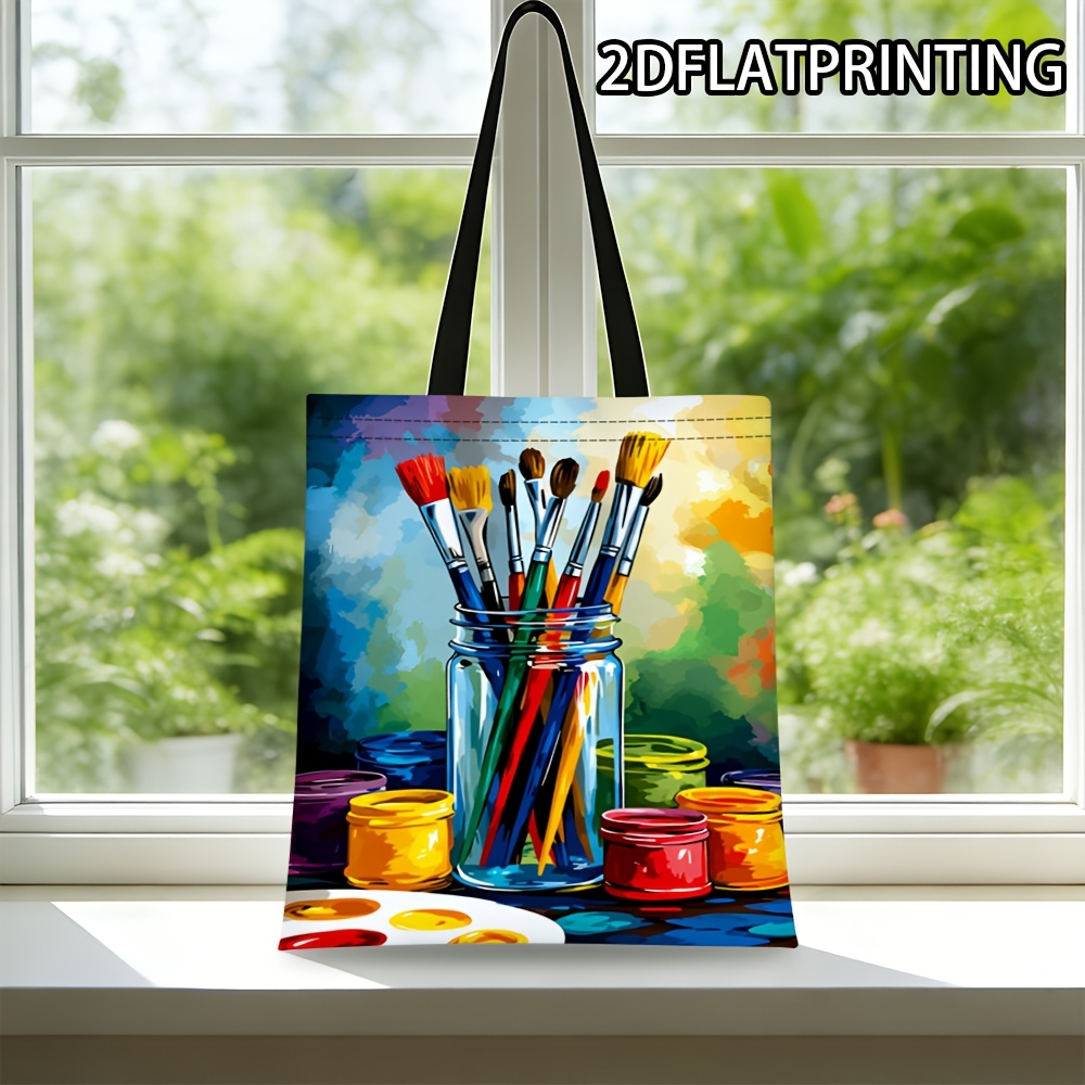 TEMU Sac vibrant et coloré, imprimé avec un motif de pinceau - Sac de courses réutilisable, grande capacité, parfait pour le shopping, l'utilisation