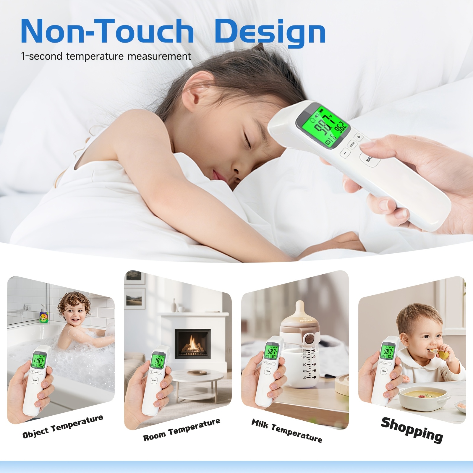 Puzxo Non-contact Thermometer, Suitable for Forehead And Object Surface, Accurate Reading In 1 Second, Equipped with LCD Display, 32 Sets Of Memory, Both Home And Clinical Use