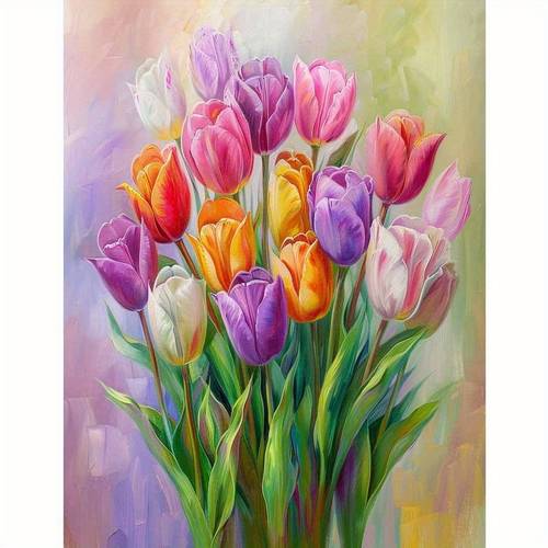 professional art use paint by numbers kits for beginners a beautiful tulip bouquet oil painting kit decorative art paintings wall paintings16x20inch