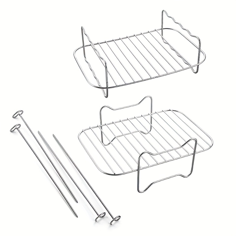 TEMU Air Fryer Grill Rack And 4pcs Grill Sticks Air Fryer Accessory Set Rectangular Grill Rack Tray Suitable For Dual- Ovens