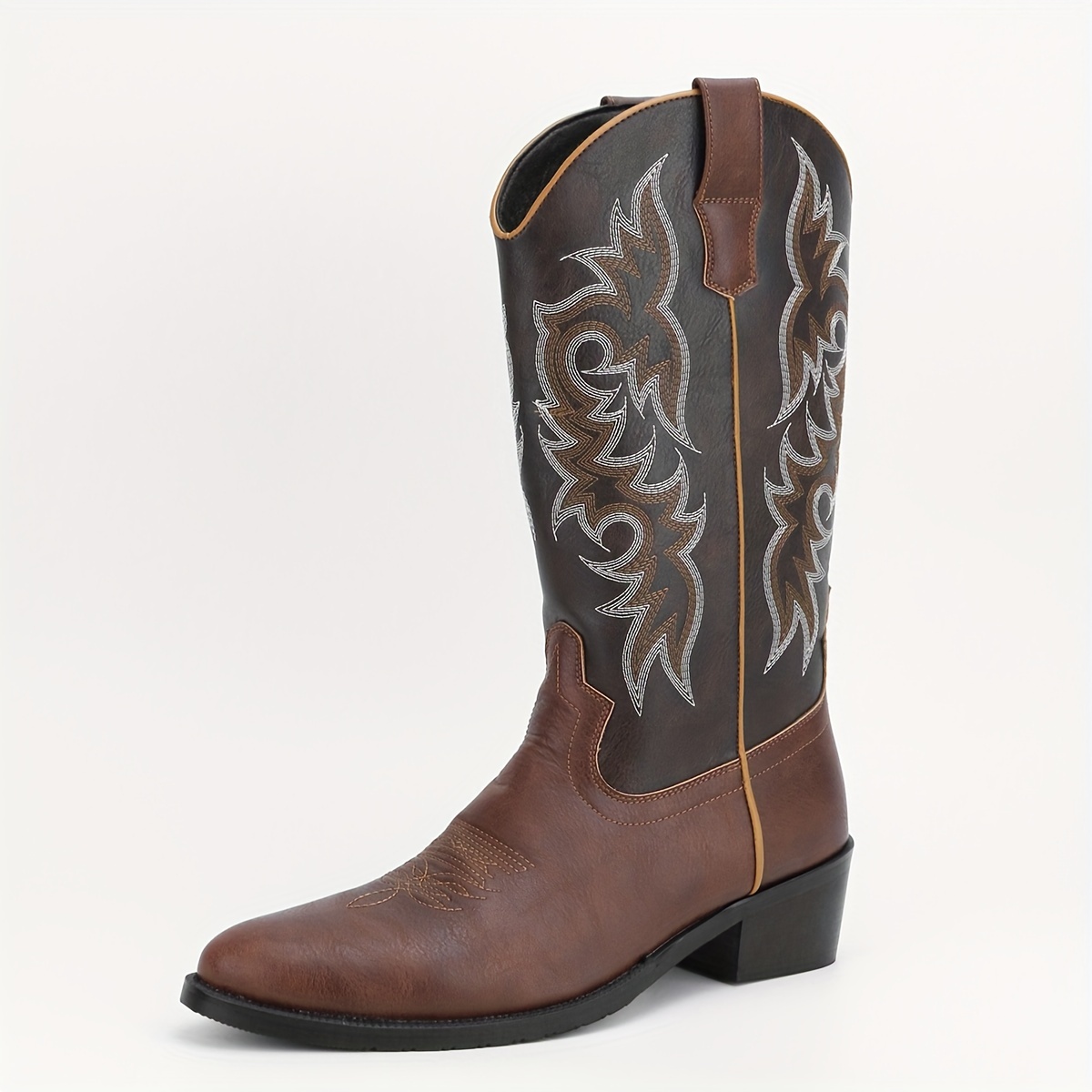 mens pointed toe cowboy boots vintage embroidered western - Temu display picture 2