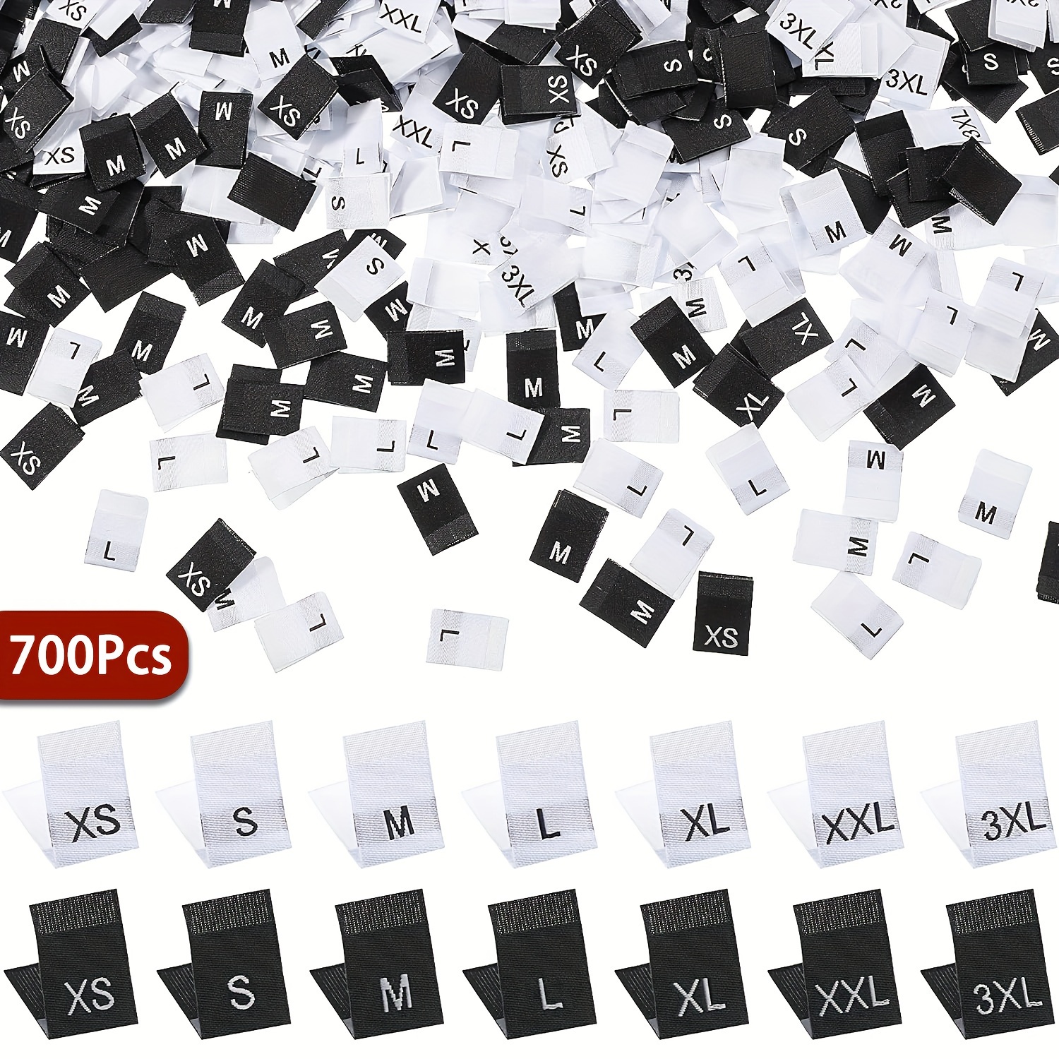 

Set Of 700 Sew-on Labels In 7 (xs, S, M, L, Xl, Xxl, 3xl) For Clothing And Garments