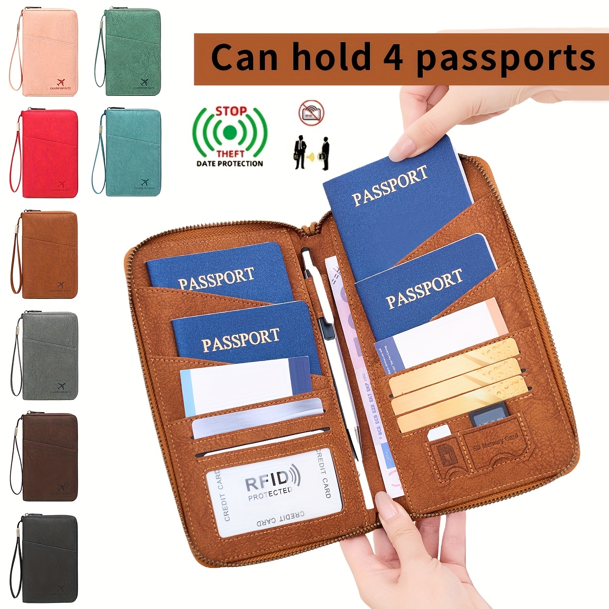 multi functional passport holder with rfid blocking large capacity multi compartment vertical card holder   and id card manager   travel wallet suitable for   cash and cards wallet holder  