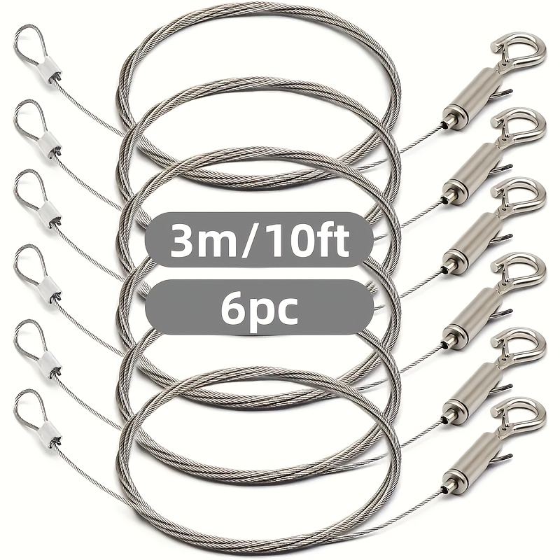 TEMU Adjustable Picture Hanging Wire With 2/4/6 Loops And Hooks, Heavy-duty Picture Hanging Wire Kit Measuring 6.5 Feet (2 Meters) And 10 Feet (2m),