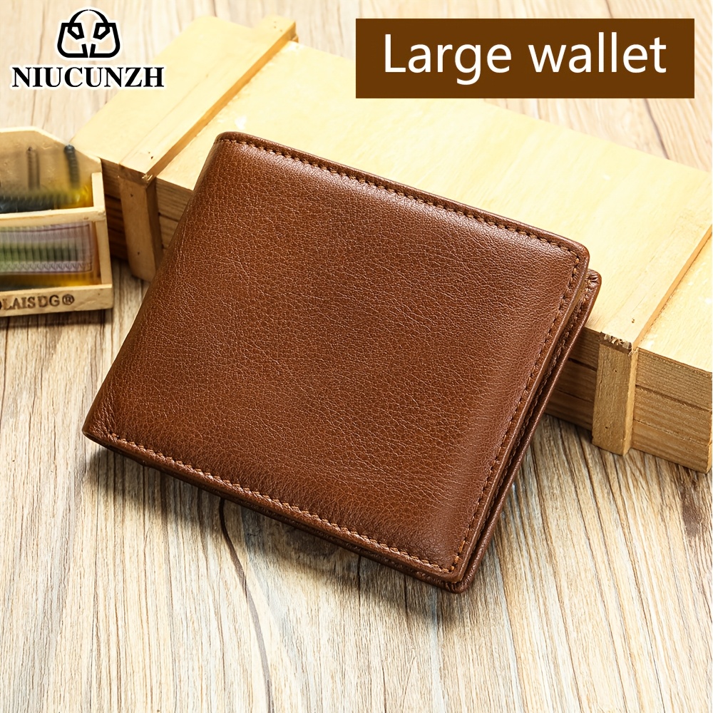 Image of Niucunzh Men's Vintage Genuine Top Layer Cowhide Leather Wallet, Slim Multifunctional Id & Credit Card Holder, Solid Color, Ideal Gift, Gift For Men|elegant Wallet|genuine Cowhide Leather