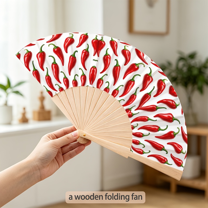 TEMU ["Éventail Pliant en Bois de 23 cm] Éventail Pliant Léger avec Impression de Rouge, Éventail Pliant en Bois, de Refroidissement , de Fête,