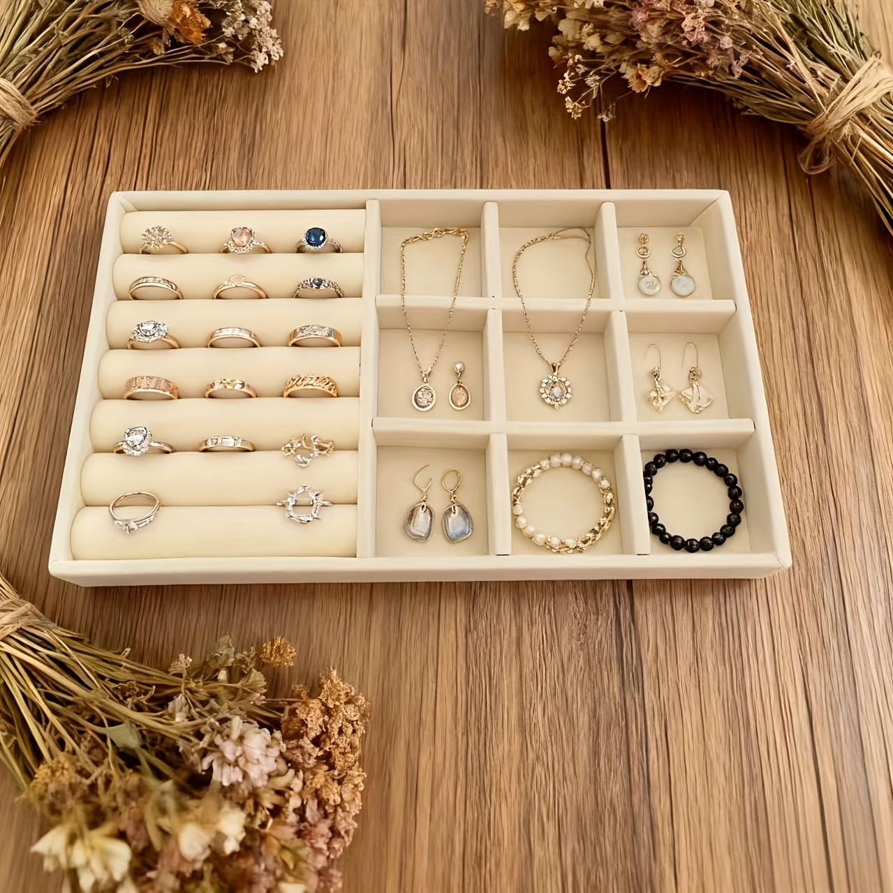 Velvet Half-Visible Jewelry Tray Set Includes Three Pieces