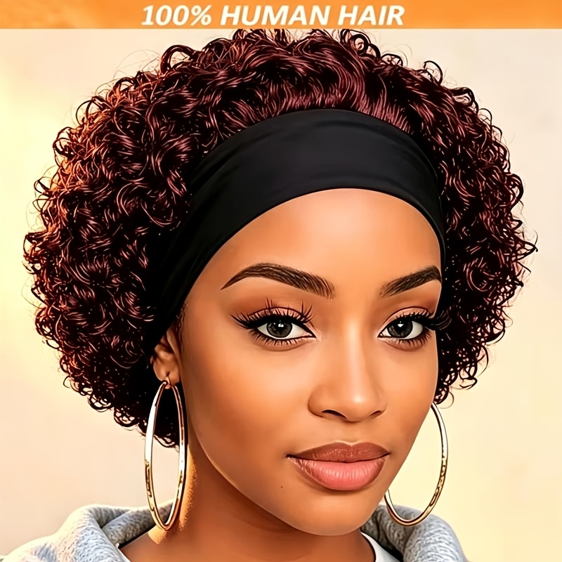 TEMU Human Hair Wig Headband Wig For, No Glue Short Cut Wig With Afro Curly/kinky/deep Wave Human Hair, 200% Density, Wigs Human Hair, Glueless, Wig