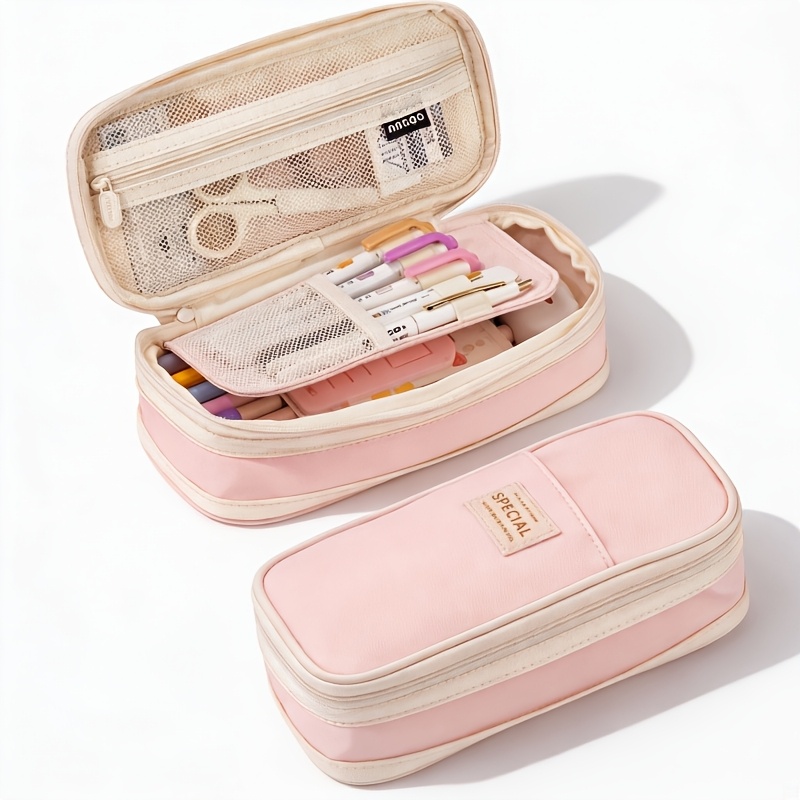 item picture stylish double layer large capacity expandable folding twill fabric pencil case essential desk organizer for   perfect back to school must have